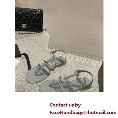 Chanel Satin, Metal  &  Strass Thong Sandals G40128 Gray 2023